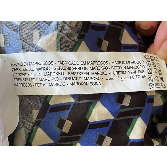 Zara Blue Geometric Print Mini Dress Ruched Long Sleeve Size S - Picture 6 of 9